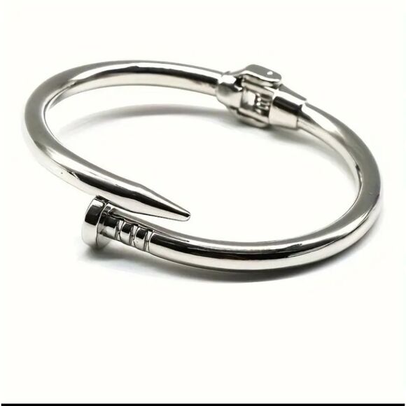 Silver Titanium Nail Bangle Bracelet  Stackable Bangle - Picture 1 of 1